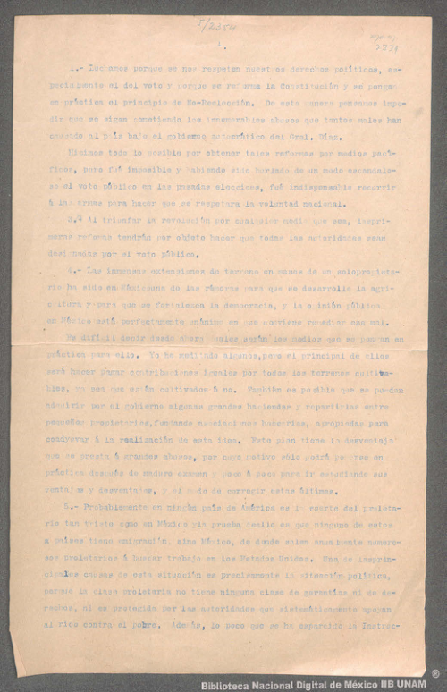 Imagen de Carta de Francisco I. Madero exponiendo sus puntos de vista revolucionarios
