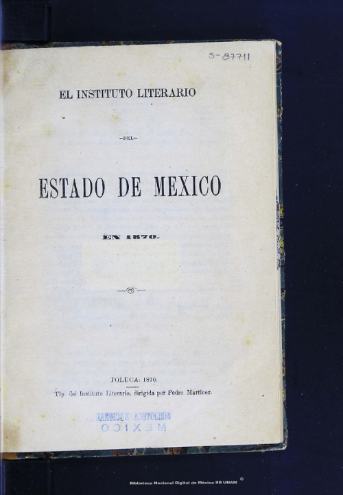 Imagen de El Instituto Literario del Estado de México en 1870