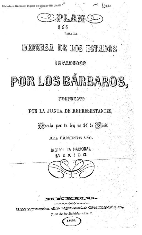 Imagen de Plan para la defensa de los Estados invadidos por los bárbaros, propuesto por la Junta de representantes, creada por la ley de 24 de abril del presente año