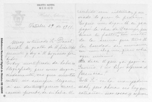 Imagen de Carta de Carmen Romero Rubio de Díaz en París a Enrique Danel en México