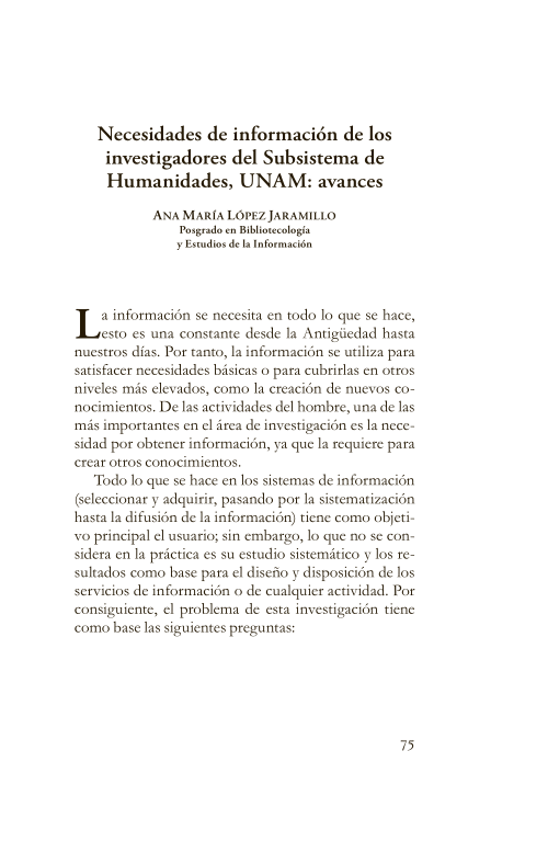 Imagen de Necesidades de información de los investigadores del Subsistema de Humanidades, UNAM: avances (propio)