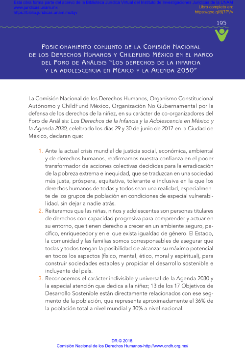 Imagen de Posicionamiento conjunto de la Comisión Nacional de los Derechos Humanos y Childfund México en el marco del Foro de Análisis “Los derechos de la infancia y la adolescencia en México y la Agenda 2030” (propio)