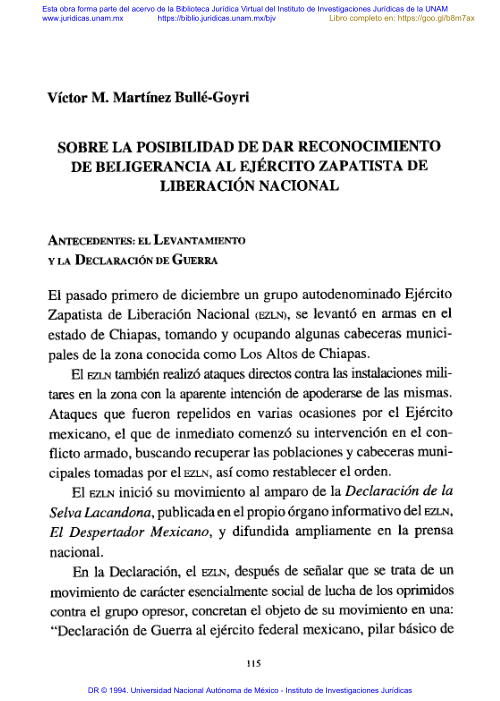 Imagen de Sobre la posibilidad de dar reconocimiento de beligerancia al Ejército Zapatista de Liberación Nacional (propio)