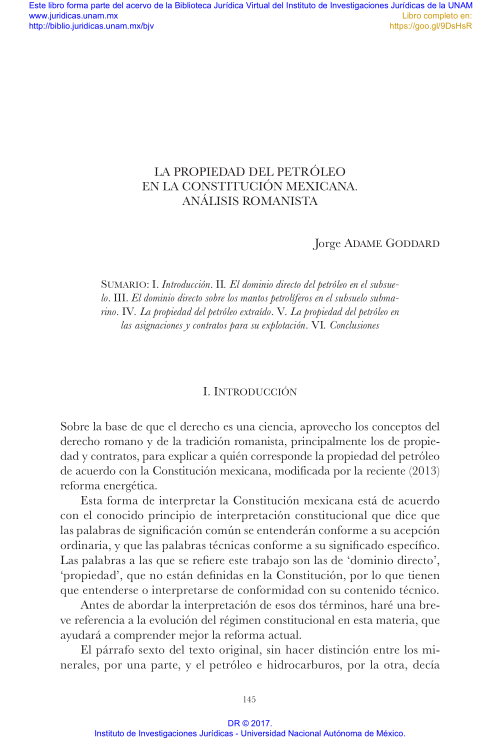 Imagen de La propiedad del petróleo en la Constitución mexicana. Análisis romanista (propio)