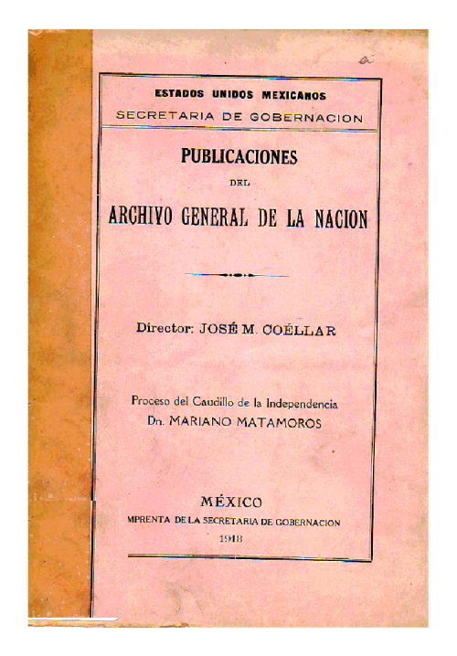 Imagen de Publicaciones del Archivo General de la Nación: Proceso del caudillo de la Independencia Don Mariano Matamoros (propio)