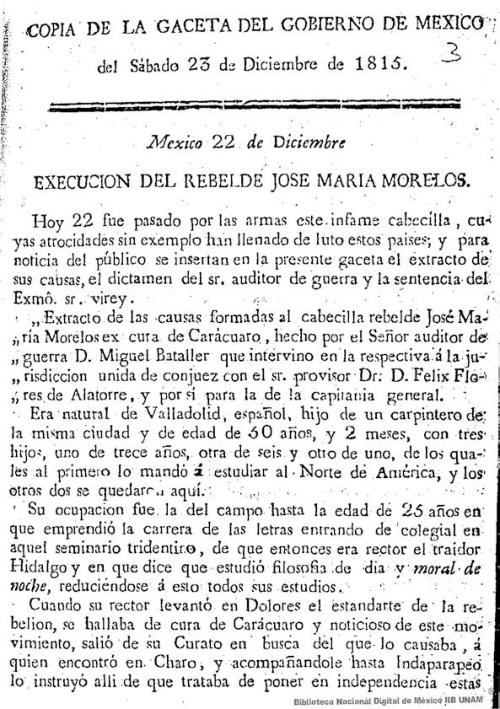 Imagen de México 22 de diciembre: Execución del rebelde José María Morelos