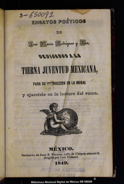 Imagen de Ensayos poéticos dedicados a la tierna juventud mexicana, para su instrucción en la moral y ejercicio en la lectura del verso